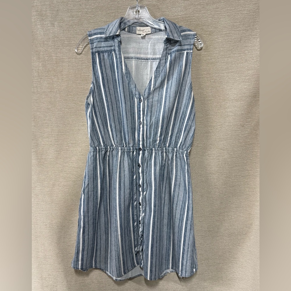 BeBop Blue and White Striped Midi Dress, XL with pockets